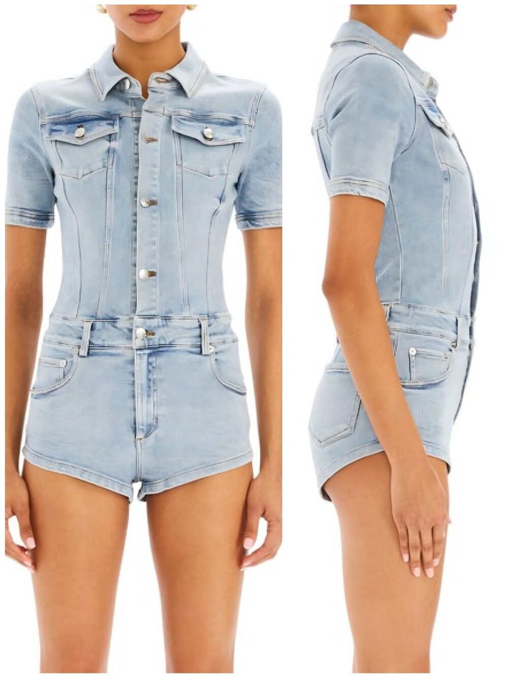 SER.O.YA. Denim Jean Judith Vintage Stretch Romper, XS